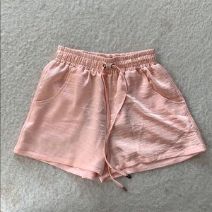 High Waisted Iridescent Pink Drawstring Shorts